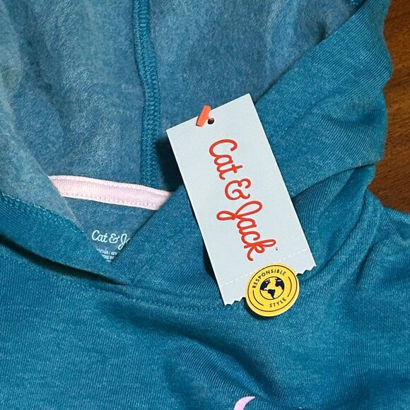 ️Cat & Jack Girls' Fleece Pullover Hoodie - Teal Blue M Size 8 - Picture 4 of 4